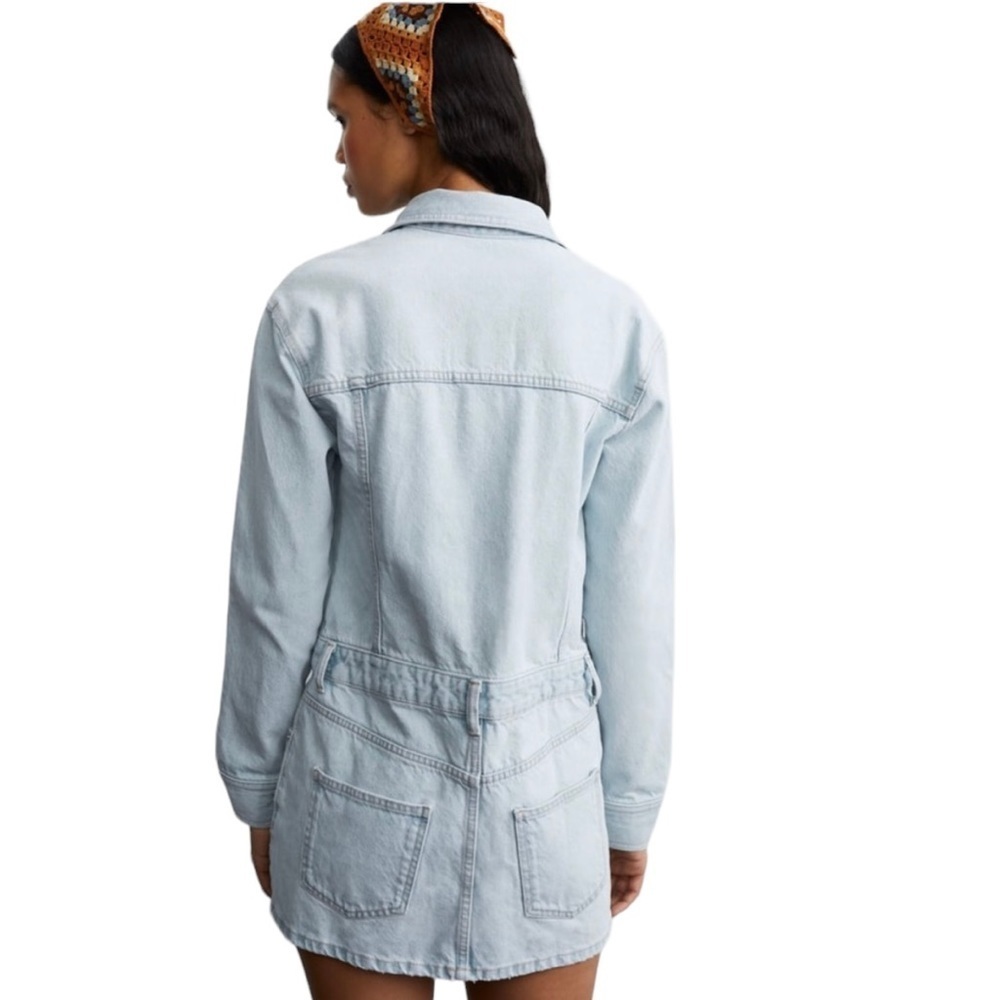 NWT Zara Light Blue Denim Long Sleeve Short Dress Size M - Picture 8 of 8